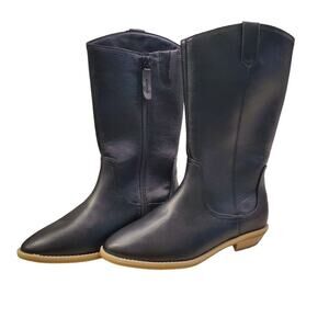 Girls Black Leather Boots Cat & Jack Sahara Zipper Slip On Riding Boot Size 1